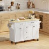 z2s62119b9ee10c86.jpg Kitchen Island Cart with Power Outlet & Drop Leaf, 55" Rolling Kitchen Island on Wheels with Storage, White