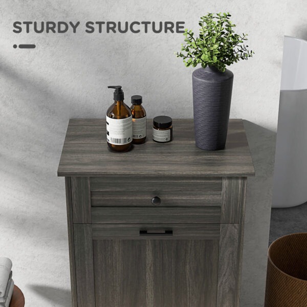 z5c95519b570174d3.jpg Kitchen Tilt Out Trash Bin Cabinet, Free Standing Recycling Cabinet, Trash Can Holder with Drawer, Charcoal Grey