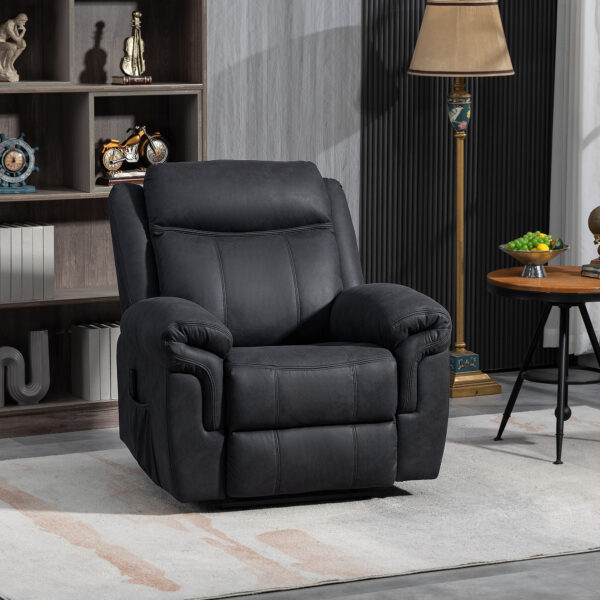 Manual Recliner Chair with Vibration Massage, Side Pockets, Microfibre Reclining Chair Nursing Chair for Living Room, Black