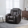 zPO8b41949555516b.jpg Swivel Massage Recliner Chair Rocker, Overstuffed Manual Reclining Sofa, PU Leather Rocking Chair with Side Pockets, Cup Holders, for Living Room, Nursery, Brown