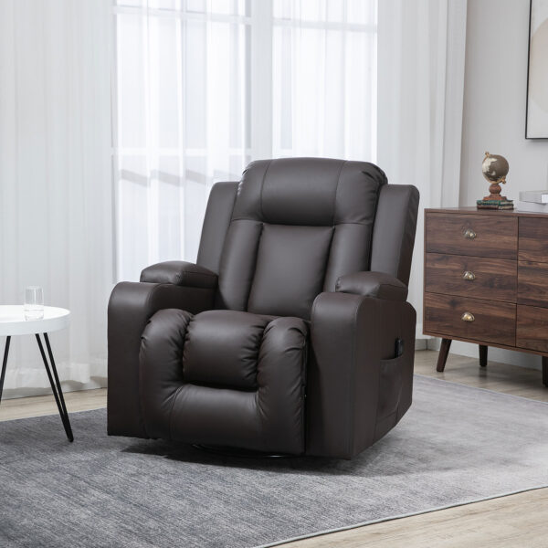zPO8b41949555516b.jpg Swivel Massage Recliner Chair Rocker, Overstuffed Manual Reclining Sofa, PU Leather Rocking Chair with Side Pockets, Cup Holders, for Living Room, Nursery, Brown