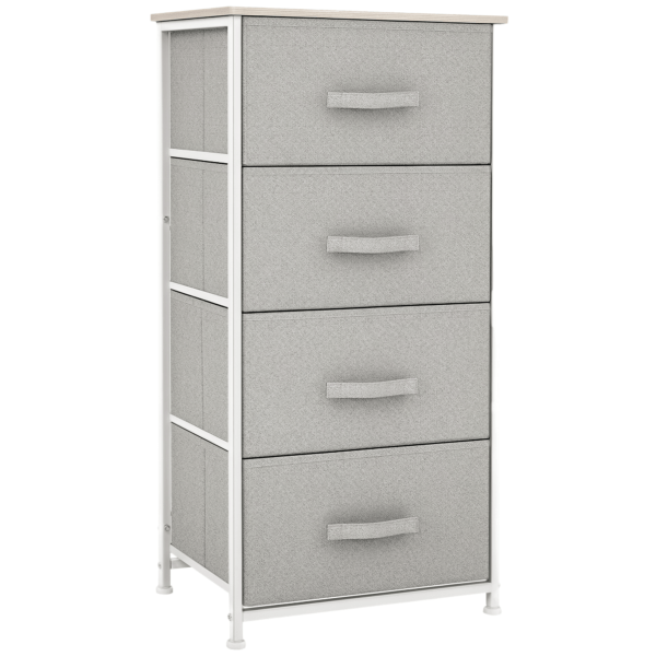 Linen Drawer Cabinet Organizer Storage Dresser Tower with 4 Removable Drawer Metal Frame Adjustable Feet for Living Room, Kitchen, Bathroom, White