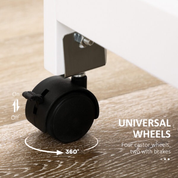 Rolling Kitchen Cart, Bar Cart on Wheels with Wine Rack, Drawer, Open Shelves, Cabinet and Faux Marble Top, Kitchen Island with Storage, White