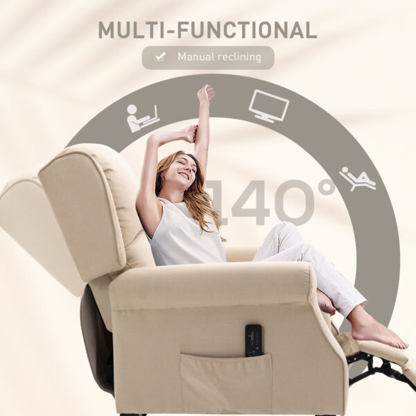 Massage Recliner Chair for Living Room, Push Back Recliner Sofa, Suede Wingback Reclining Chair with Extendable Footrest, Wood Legs, Remote Control, Side Pockets, Beige