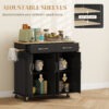 Kitchen Island on Wheels with Rubberwood Top, Rolling Kitchen Cart with 2 Drawers, 4 Doors and Adjustable Shelves
