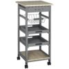 Rolling Kitchen Island Cart, Mobile Utility Storage Cart with Drawer, Wire Storage Basket, Removable Tray, Grey